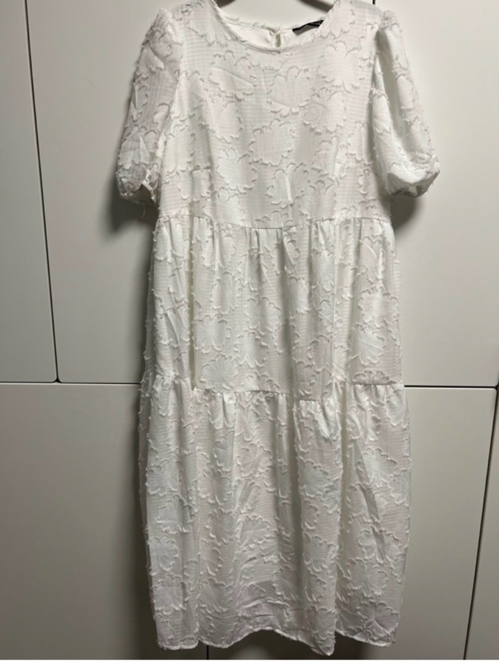 Shein White Midi Maternity/Nursing Sundress with Tiered Skirt and Crew Neck XXL